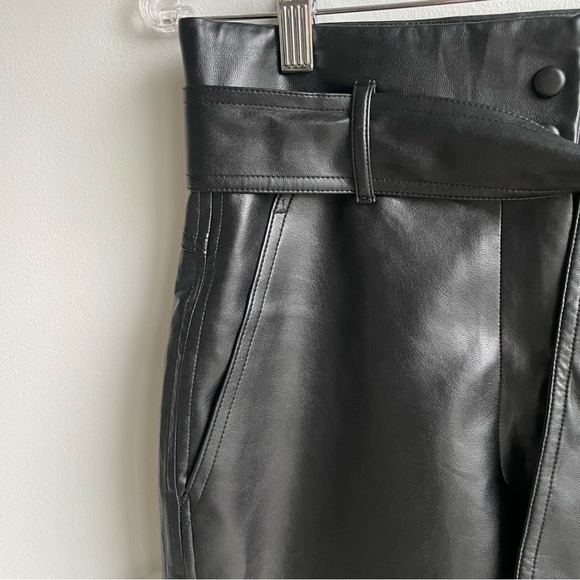 Aritzia Wilfred Black vegan Leather High-Waist Pants Tie-Front  stretchy size 6 - Picture 2 of 15